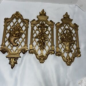 Syroco Dart Gold Four Seasons‎ Set of 3 Wall Plaques Hollywood Regency 1971